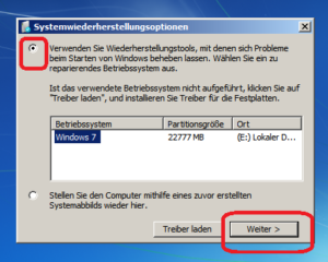 Eingabeaufforderung vom Windows-Installationsmedium aufrufen: Auswahl erste Option, Weiter