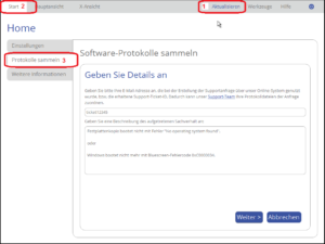 Protokolldateien sammeln und Formular ausfüllen in Version 16