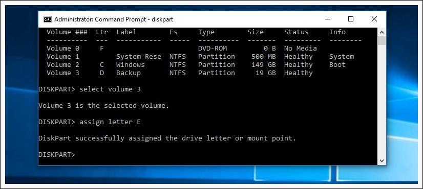 windows 10 command prompt diskpart list volume