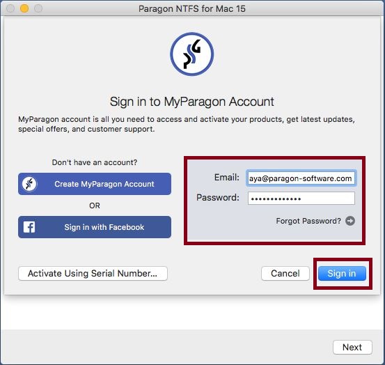 Activating NTFS For Mac 15 With Login To MyParagon Account